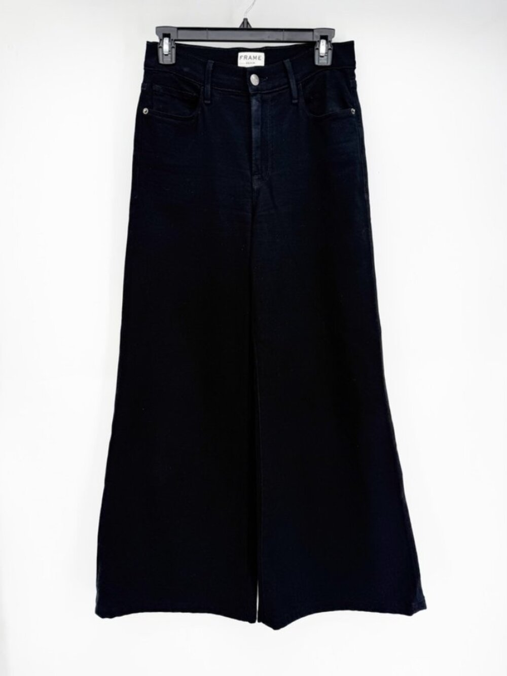 The Frame Le Palazzo High Rise Wide Leg Darkest Black (Film Noir) Jeans 27 - Picture 2 of 11